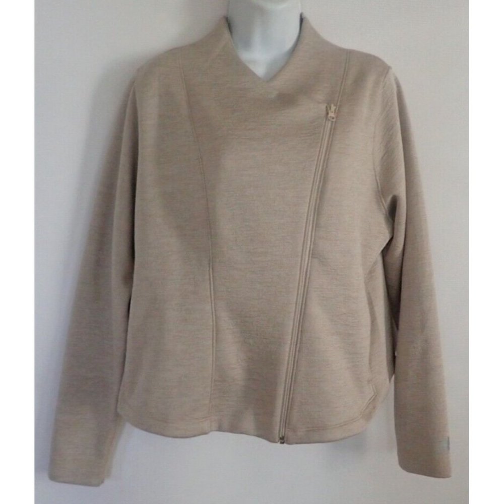New‎ Balance x Isaac Mizrahi Asymmetric Zip Jacket Tan Linen L Women Casual